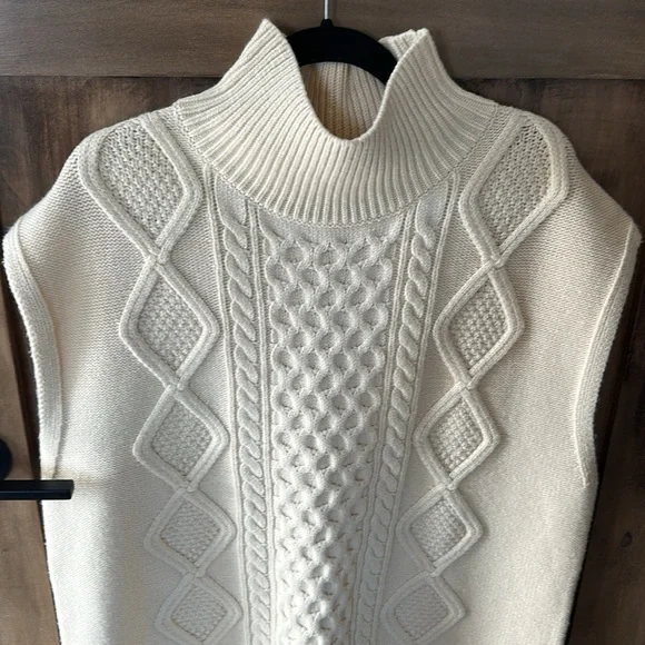 Cream Cable Knit Sleeveless  Oversized Turtleneck best - Picture 5 of 12